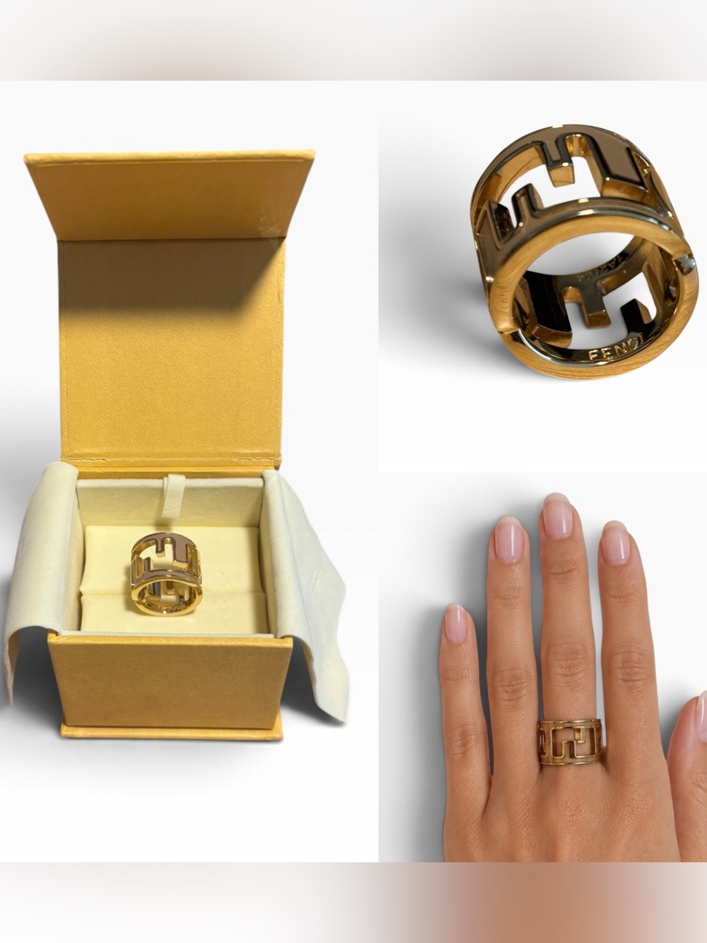 Fendi Forever Fendi Leather Inlay Ring - Sz Small